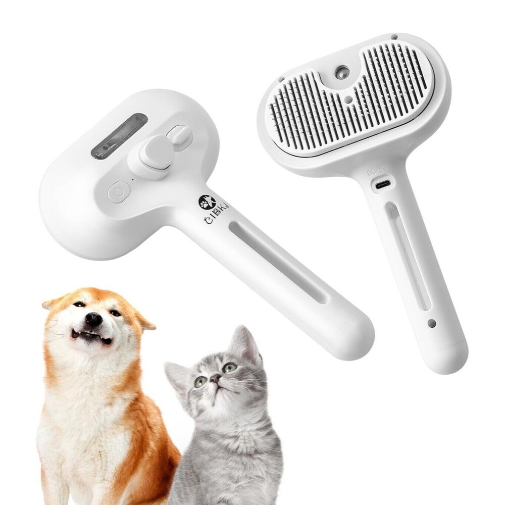 Rechargeable Cat Dog Grooming Steam Brush Removes Static‎ Easy Clean w/Handle